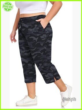 Plus Size Capri Yoga Pants with Pockets Loose Fit Activewear Sweatpants